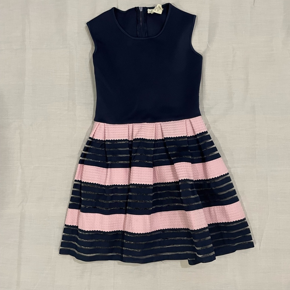 Navy and Pink Striped Kids Dress